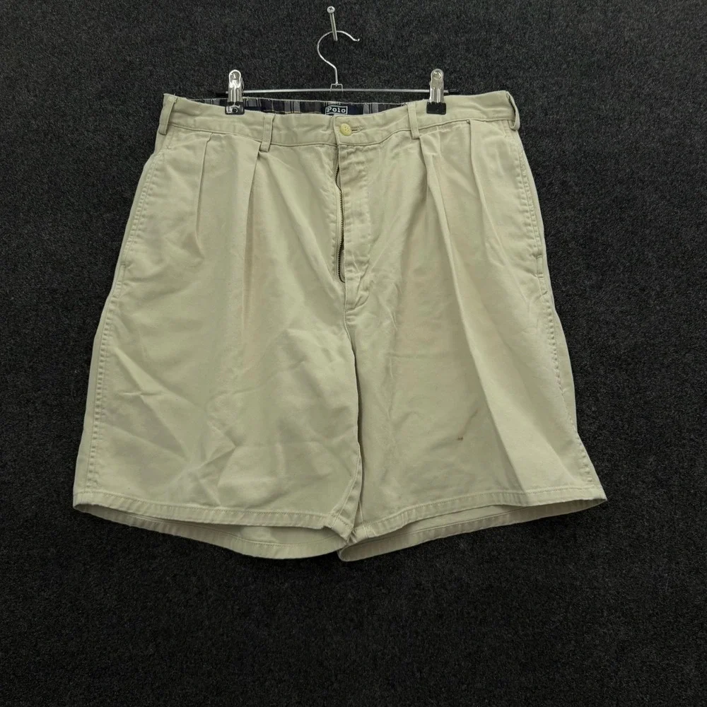 Vintage Polo Ralph Lauren Andrew Shorts Mens 33 Khaki Pleated 90s Made in USA